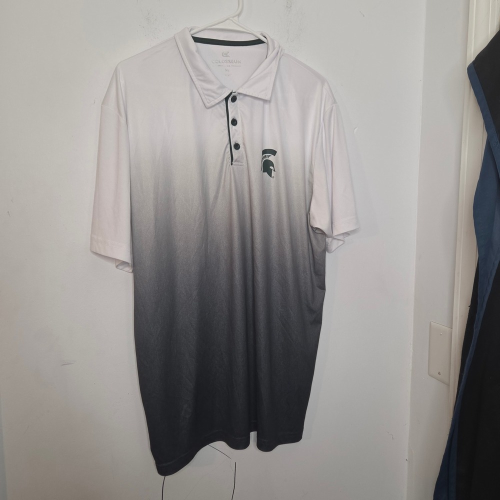Colosseum Michigan State Spartans Mens XL Ombre Polo Shirt White Grey MSU NCAA